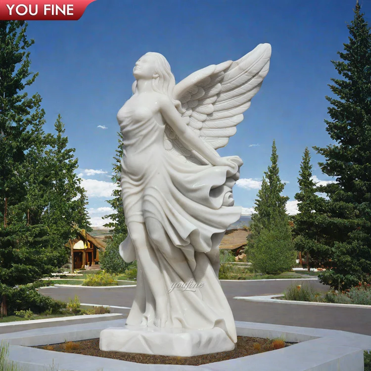 Garden Decor Life Size Stone Carving White Marble Winged Angel ...