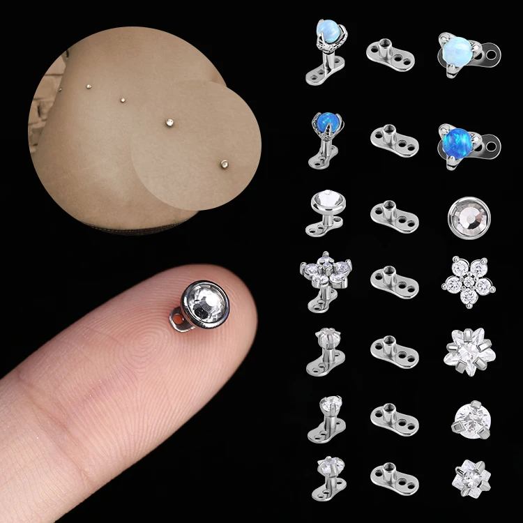 Body Piercing Internally Thread Micro Dermal Anchor Dermal Piercing With Crystal