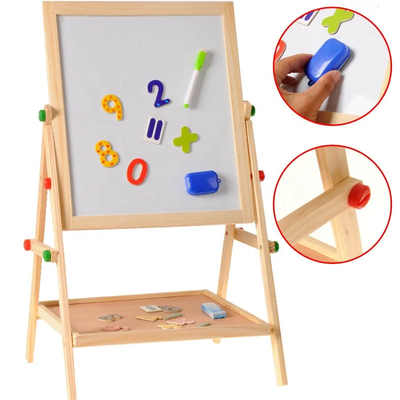 Children's Wooden Double-sided Magnetic Adjustable Drawing Board for Baby