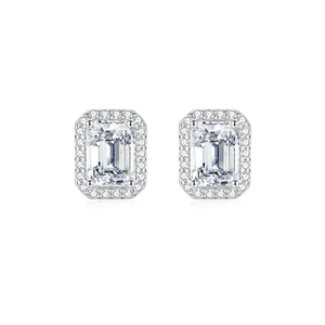 Hot Selling S925 Sterling Silver Stud Exquisitely Crafted Dazzling Asscher Cut Zircon for Party Fully Inlaid High-End Design for