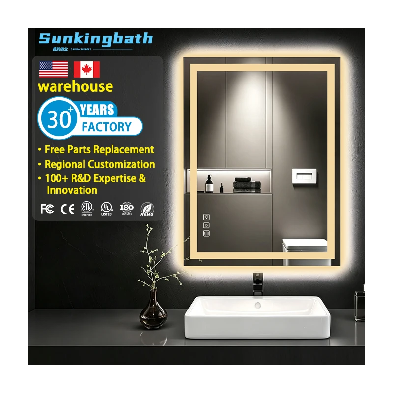 Luxury Hair Salon Mirror Ip66 Fogless Silver Bath Mirrors Illuminated Adjustable Frameless Toilet Mirror with Led Light