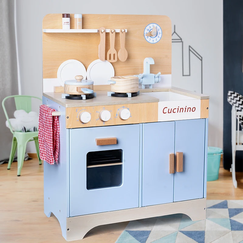 Krishna 2 to 4 Years Educational  Wooden Kids  Light Blue Wood Kitchen Play Cos Toy Set