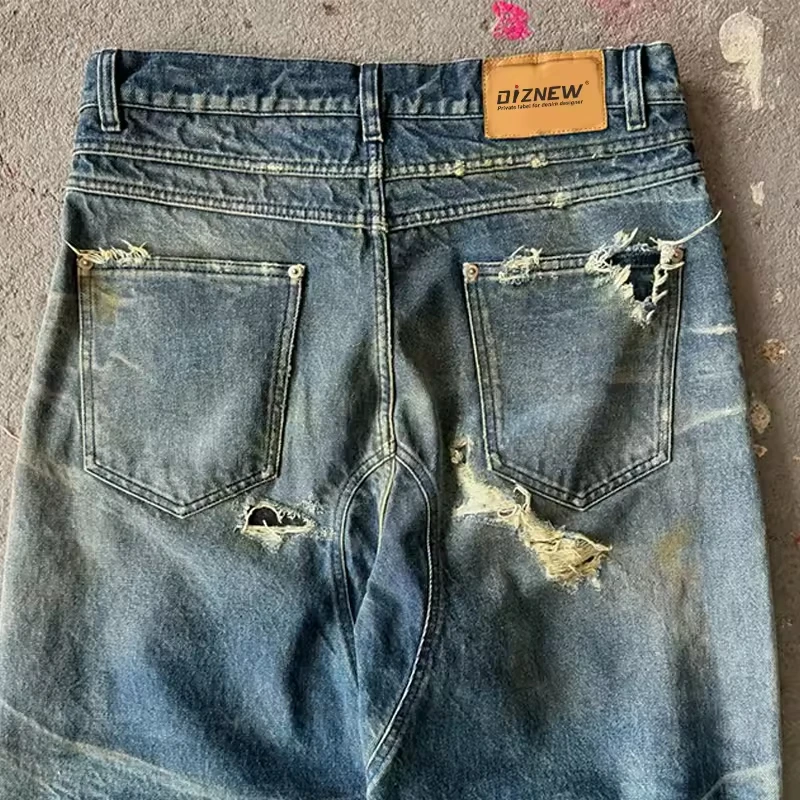 SALATI High-Waist Baggy Jeans for Men Slim Fit Distressed Leopard Waterproof Soft Denim Pencil Pants Plus Size Blue Jeans gallery 4