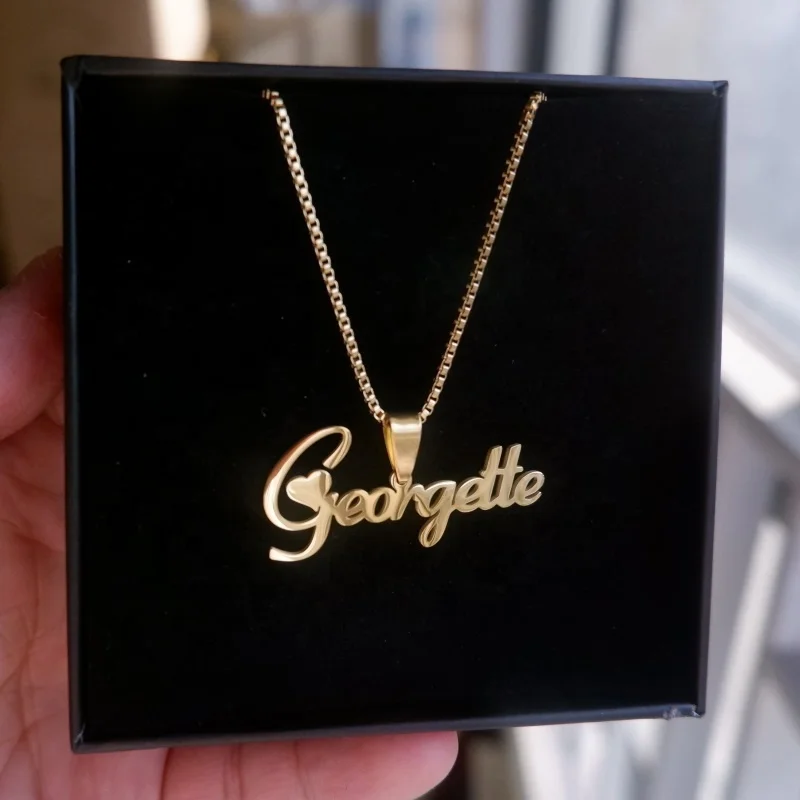 Stainless Steel Gold Box Chain Custom Name Necklace for Women Customized Personalized Nameplate Pendant Fashion Jewelry Necklace