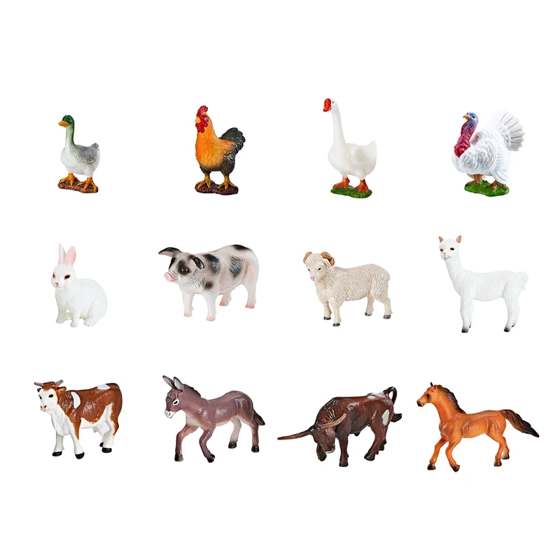 36pc Goose Rabbit Chicken Sheep Mini Model Plastic Cartoon Farm Animal Set Toys