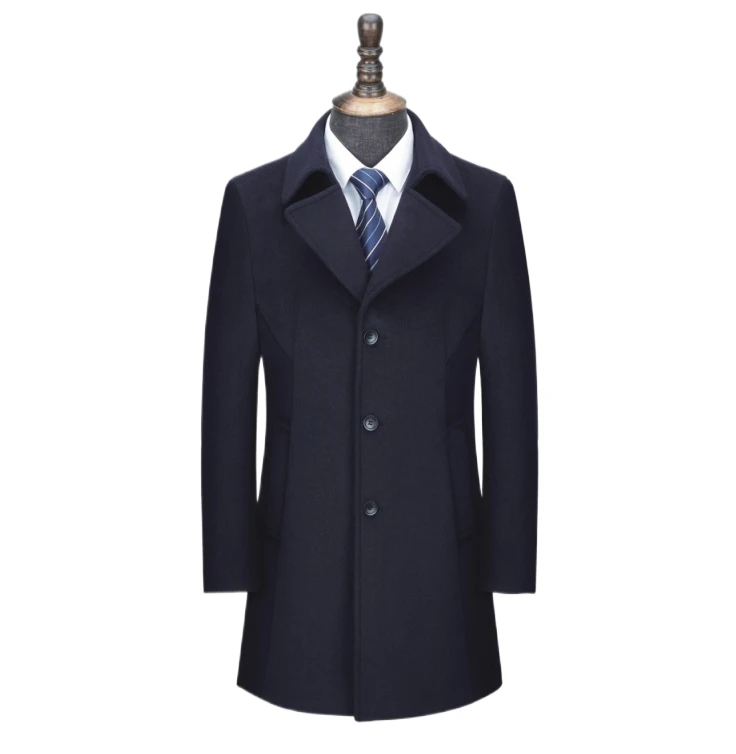 High-end Navy blue double-breasted double-sided warm coat for men