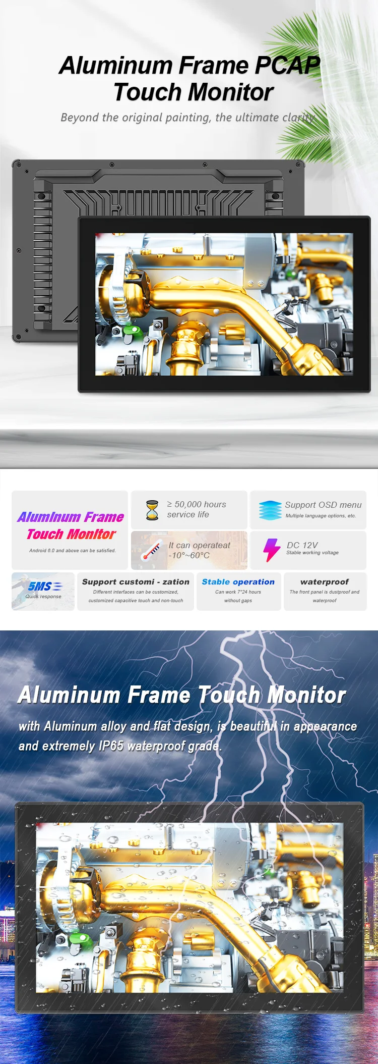 13.3 Inch IPS1920*1080 HD LED Capacitive Pure Flat Touchscreen Computer Open Frame Lcd Monitors for Industrial