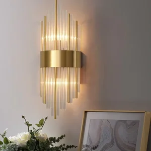 JACKSUN Modern Luxury Gold Crystal LED Wall Sconces 17.7 Inch Brushed Titanium Wall Lamp Hallway Bedside Staircase Wall Lighting