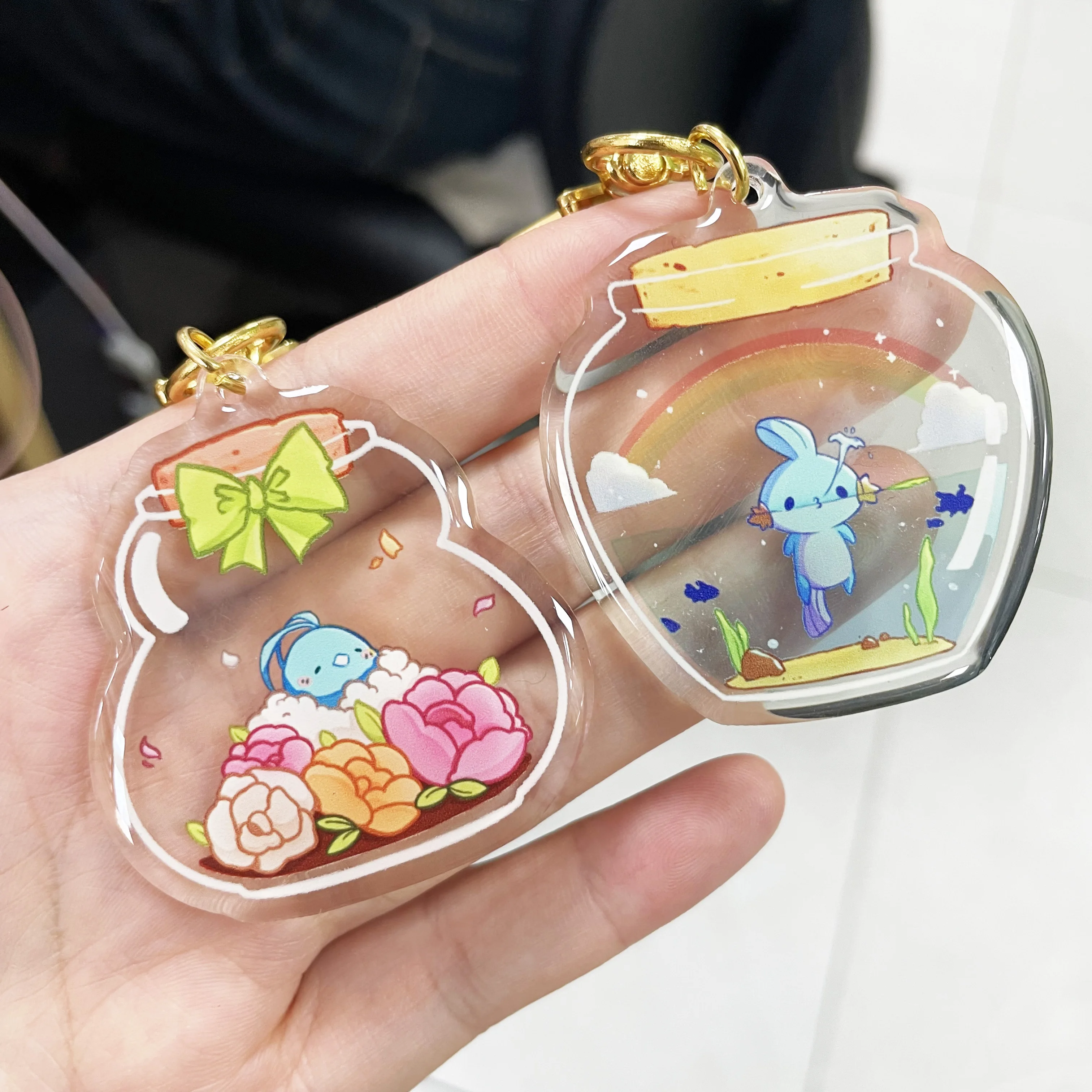 Custom Bulk Promotional Plastic Acrylic Clear Glitter Epoxy Anime Charm Keychain Acrylic Phone Pendant factory