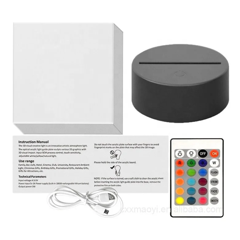 7 16 Colors LED Light Holder Lamp Base 3D Illusion Anime Acrylic LED Lamp Night Light Base with USB Cable and Remote Control