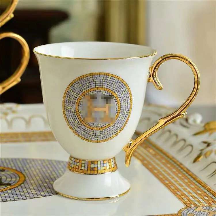 Coffee Cup Set With Golden Handle