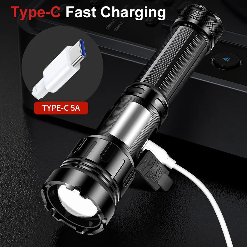 USB Rechargeable Flashlight 5000 High Lumens P50 30W LED COB Work Light Zoomable 7 Modes Emergency Outage Tactical Flash Light