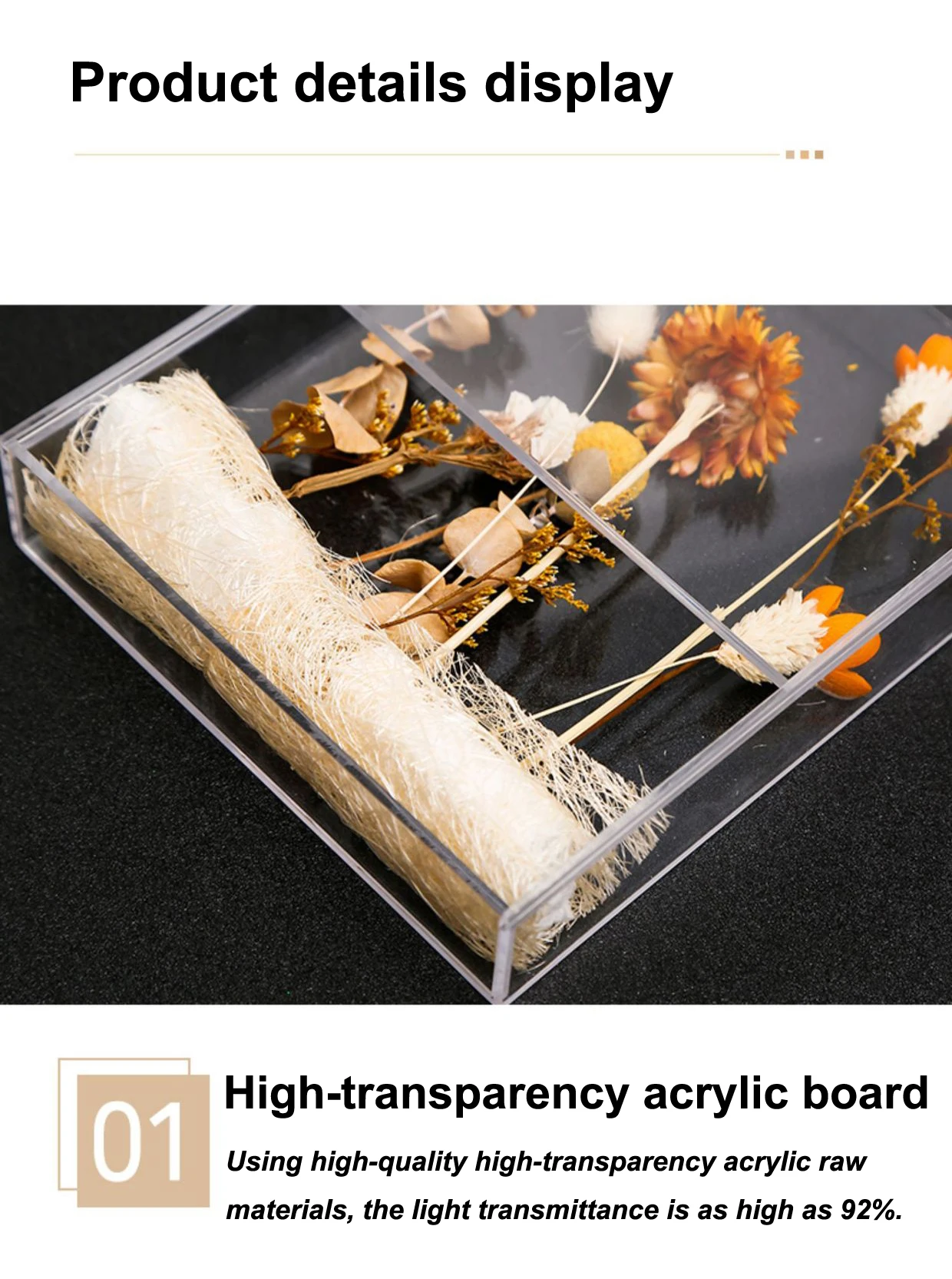 Clear Acrylic Pull-out Flower Gift Box for Dried Flowers, OEM Available