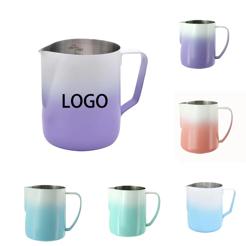 Custom Logo Stainless Steel Sharp Mouth Espresso Coffee Milk Frother Scale Measuring Cup Barista Insulated Milk Jugs Pitcher details
