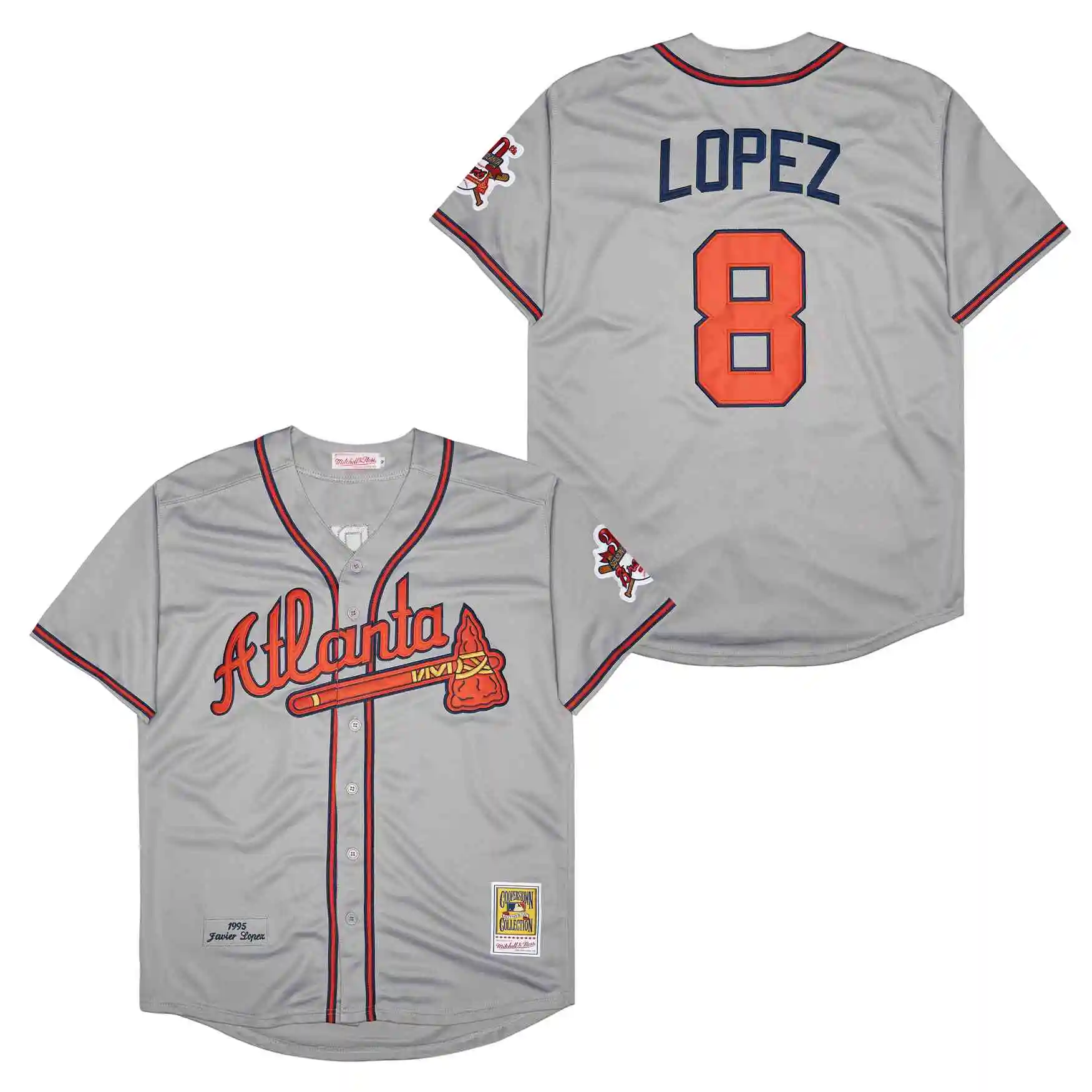 Majestic Atlanta Braves JAVIER LOPEZ 1995 World Series Baseball Jersey WHITE