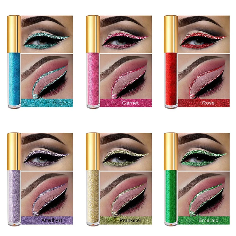 Custom logo Liquid Eyeliner Makeup Vendor 14-colors Waterproof  Glitter Eyeliner with Low MOQ