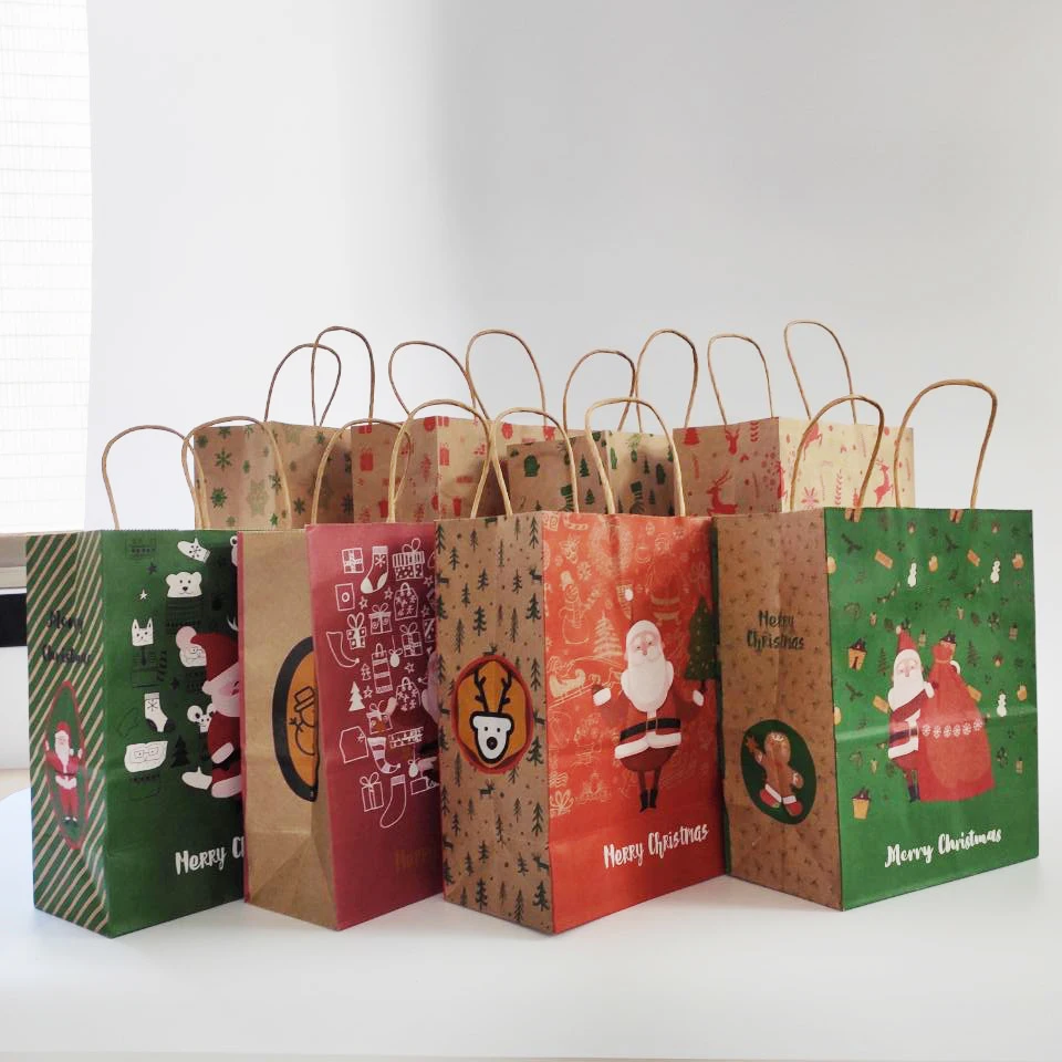 KM Floral Design Kraft Paper Bags 16*8*22cm Handle for Business Wedding  Party Gifts Flexo Printed Laminated for Candle Packaging