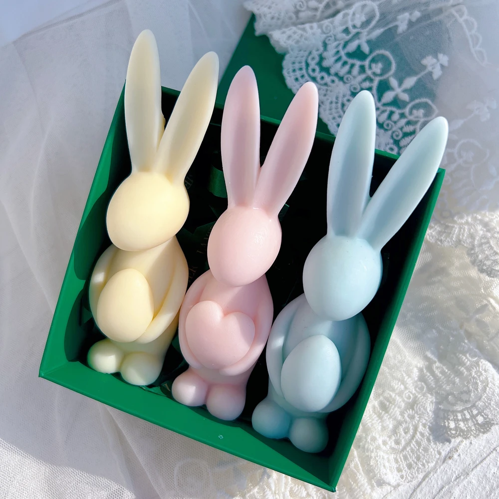 Lyoveu Moule En Silicone De Pâques,Moule En Silicone De Bougie De Lapin De Pâques,Moules En Silicone De Lapin De Pâques,Moule En Silicone Pour Lapin De Pâques,3D Moule En Silicone Maison-Rabbit 2pcs