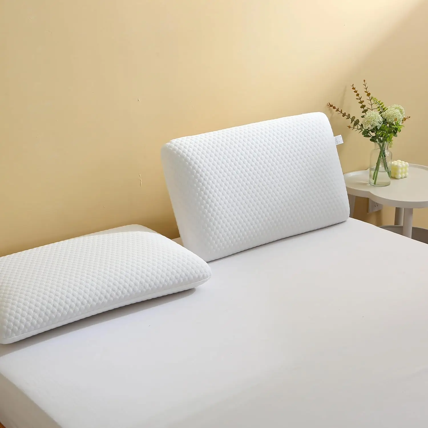 OEKO 40x60x12cm White Soft 100% Polyester Fabric Memory Foam Bed Neck Bread Pillow With Washable Removable Cover