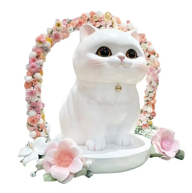 Large Scale Fiberglass Simulated Cat Sculpture Outdoor Animal Doll Mall Floor Ornaments Outdoor Garden Lawn Decorative