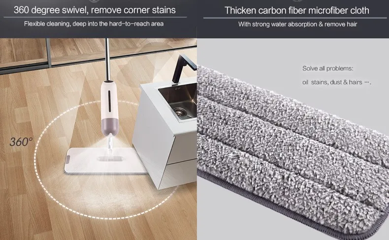 TOPOTO Unique 2-in-1 Microfiber Flat Mop Automatic Spray with Steel Pole for Floor Cleaning