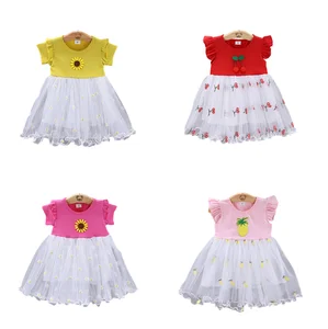 Summer 2020 Children Clothing Fashion Sleeveless Printing rainbow Fruit Flower Colorful Cartoon Lace Kids Dresses for Girls