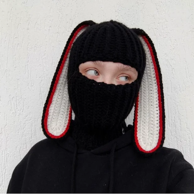 Custom Knitted 100% Acrylic Balaclava with Cute Bunny Ears