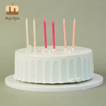 15cm colorful long thin glitter cake taper candles for birthday party