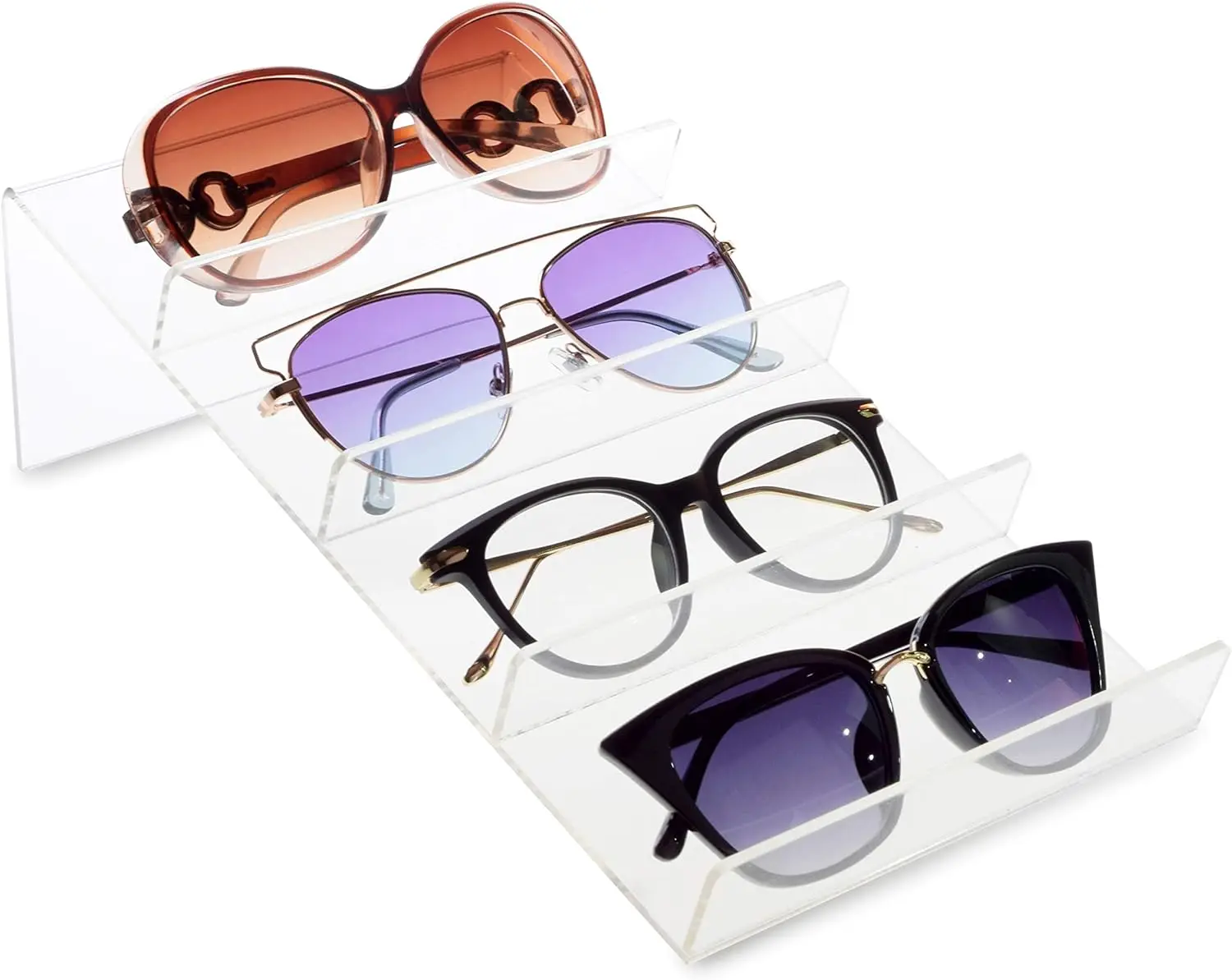 Slanted Showcase Elevated Acrylic Slanted Showcase Display Rack - Transparent Sunglasses ...