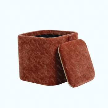Storage Stool Soft Skin-Friendly Ottoman Velvet Upholstery Multi-Purpose Stool Seat Entry Hotel Living Room