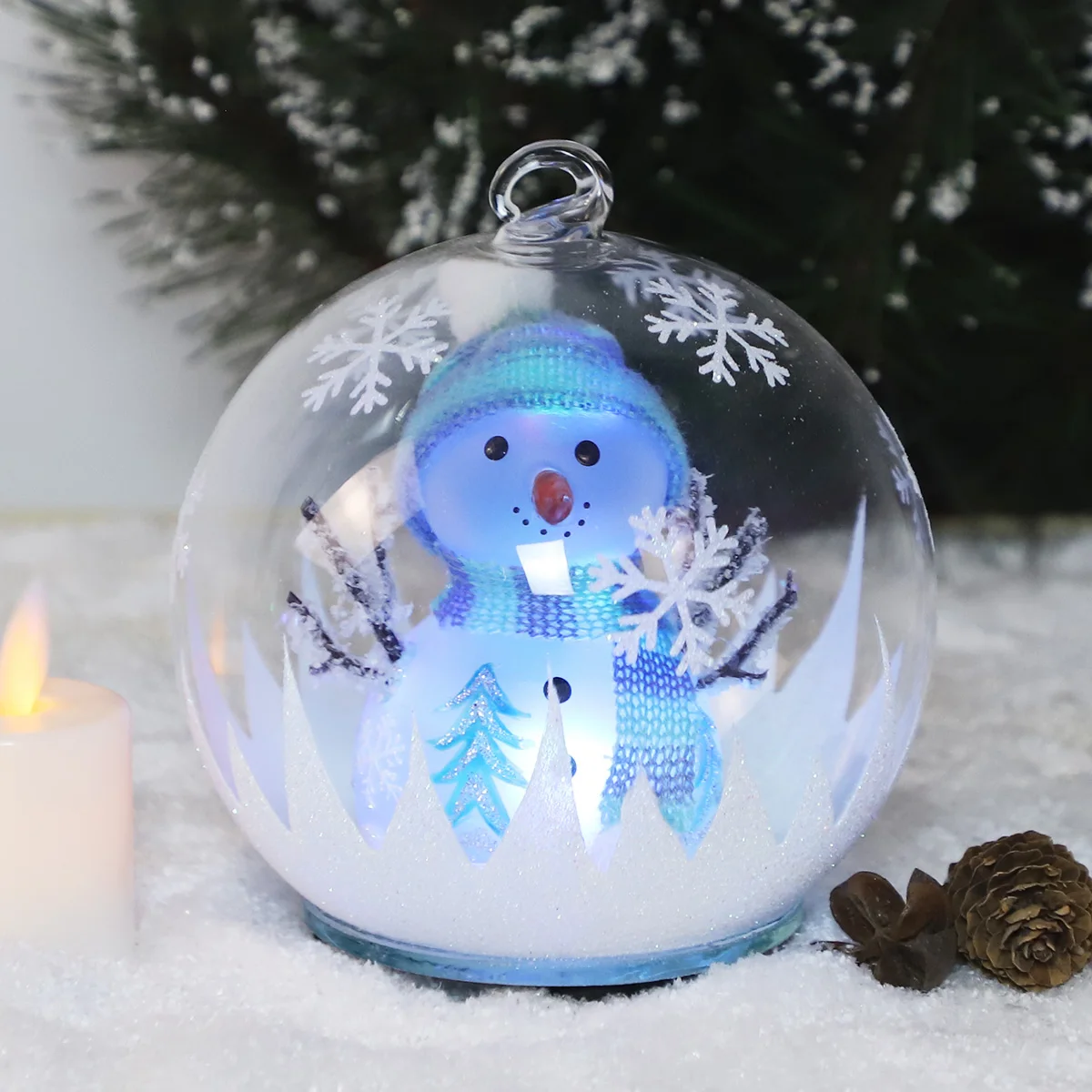 wedding decoration glass christmas hanging ball lights baubles christmas ornament christmas led snowman