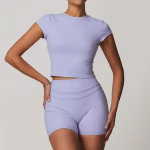 Active Wear High Waist Yoga Leggings Shorts and Sports Bra 3 Pcs Set Custom Workout Sets for Women