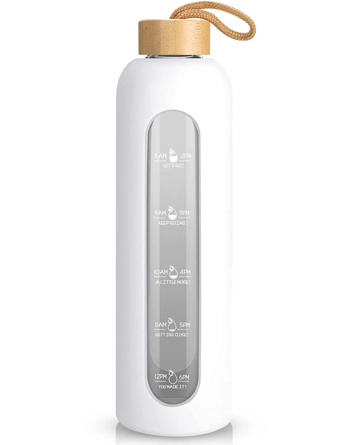 Leak Proof Reusable Motivational 32 Oz Borosilicate Glass Water Bottle With Time Marker Reminder Quotes