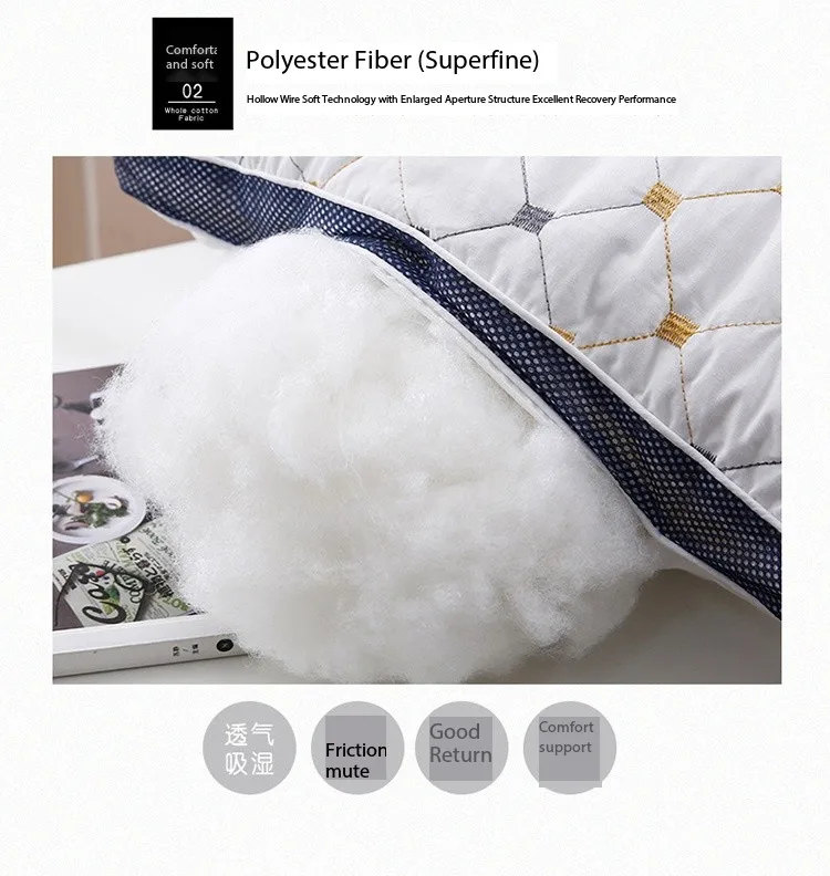 High Quality Soft Pillow 1000g 48*74 Hilton Double Line Hotel Bed