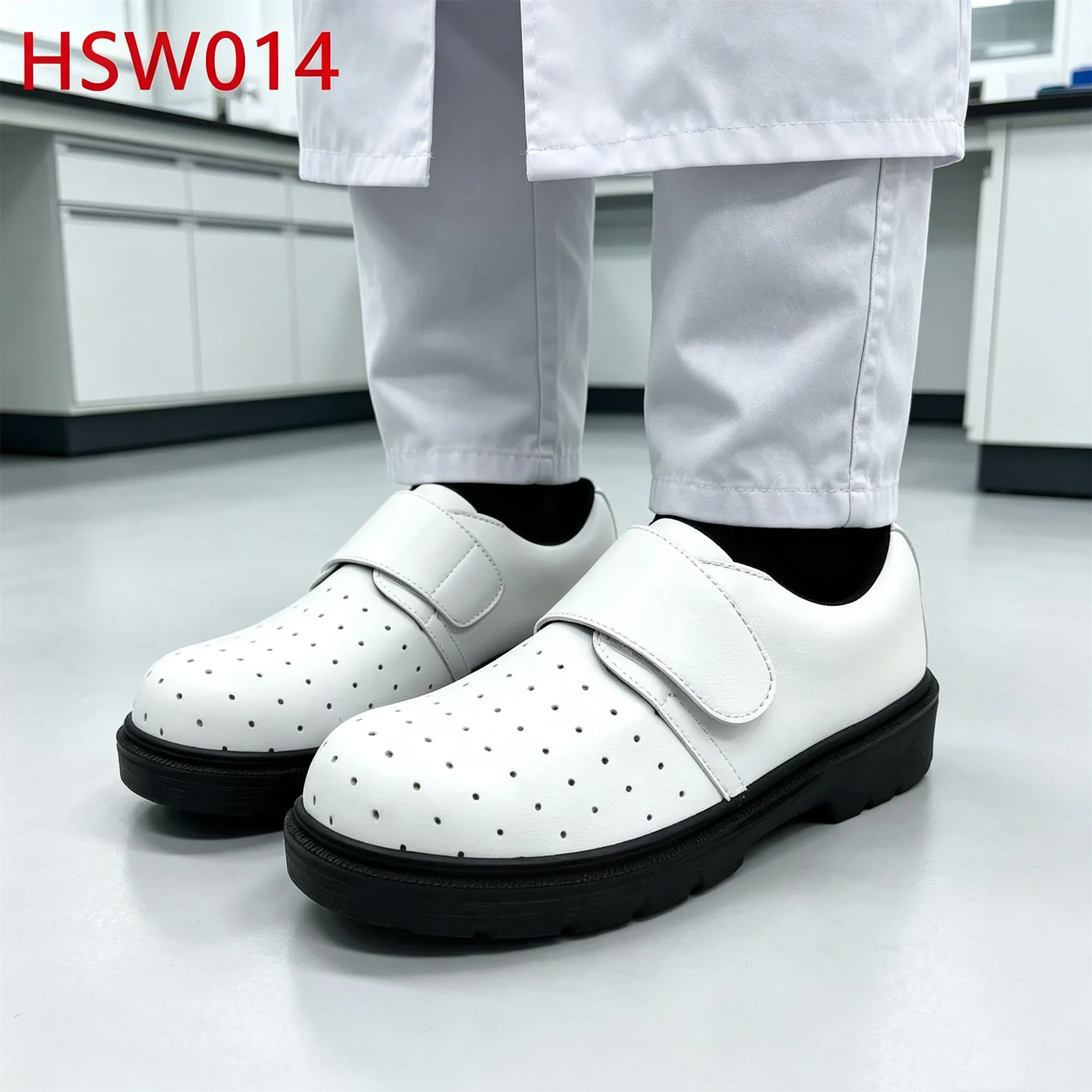 ZYF,sterile Workshop Big Magic Tape Design White Safety Shoes with air Hole ESD Hua Singh Work Clogs for Foot Pain Relief HSW014