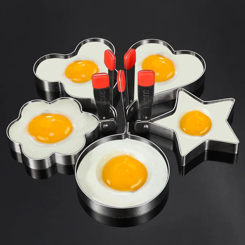Stainless Steel Fried Egg Ring Molds Pancakes with Convenient Handles for Kitchen Cooking 5 Piece Set 