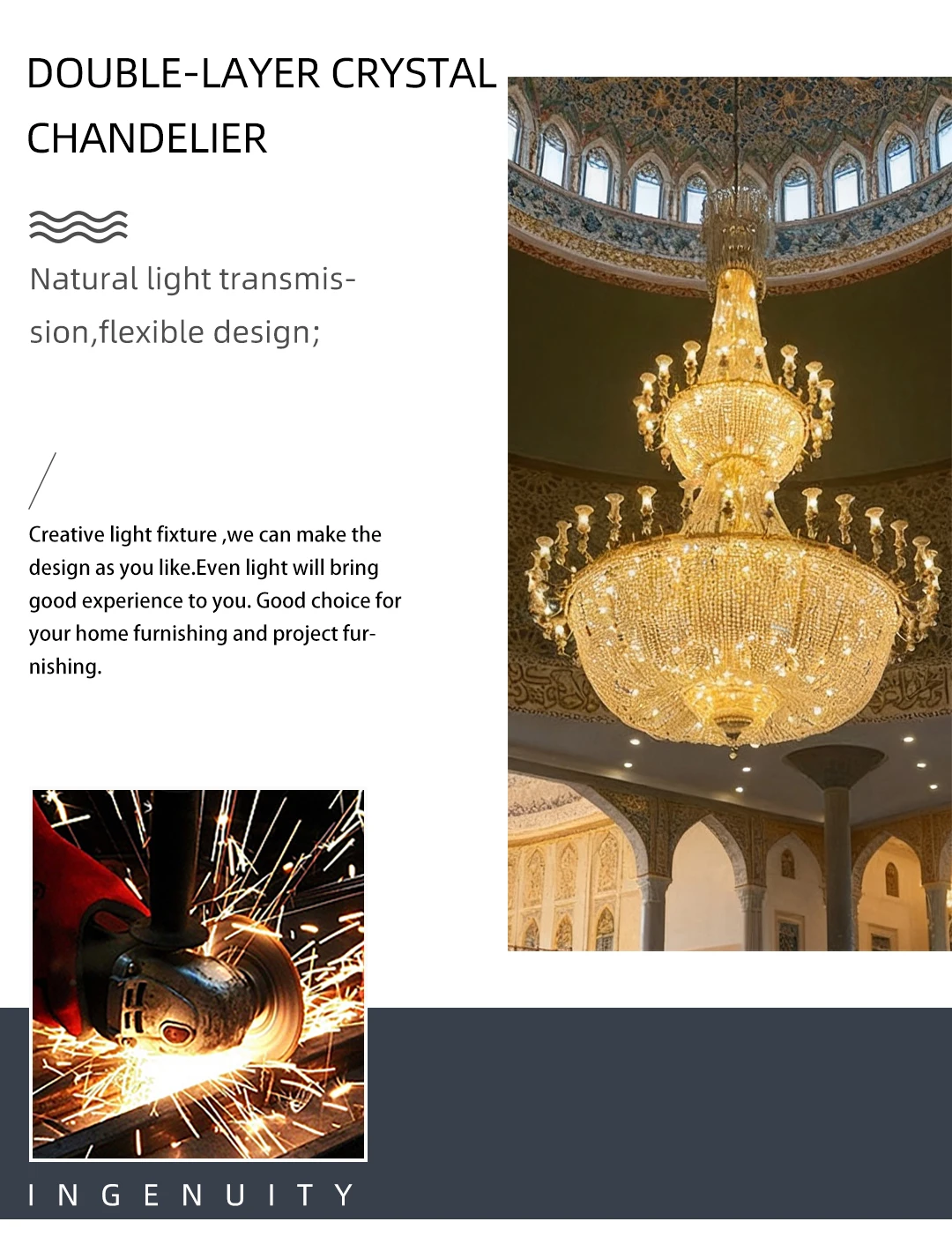 cpl 007 bespoke luxury crystal mosque chandelier  grand islamic led lighting for masjid prayer hall-2