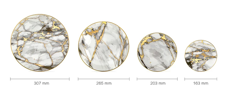 Wholesale restaurant marble pattern dinner grey tableware set dishes gold rim serving charger platter ceramic wedding plates
