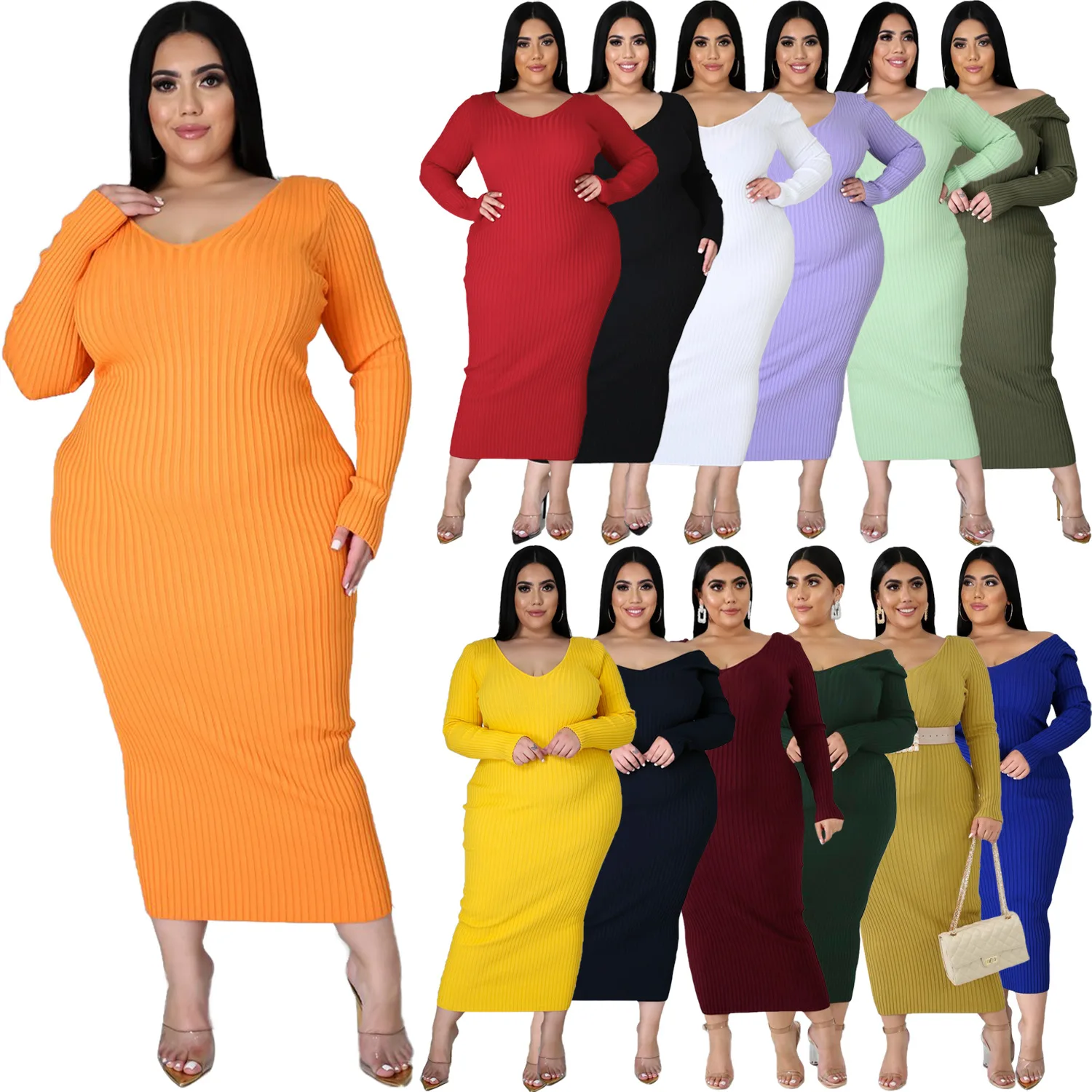 Plus Size Women Clothing Manufacturers Custom Clothes Casual Summer Dresses Ladies Solid Ribbed