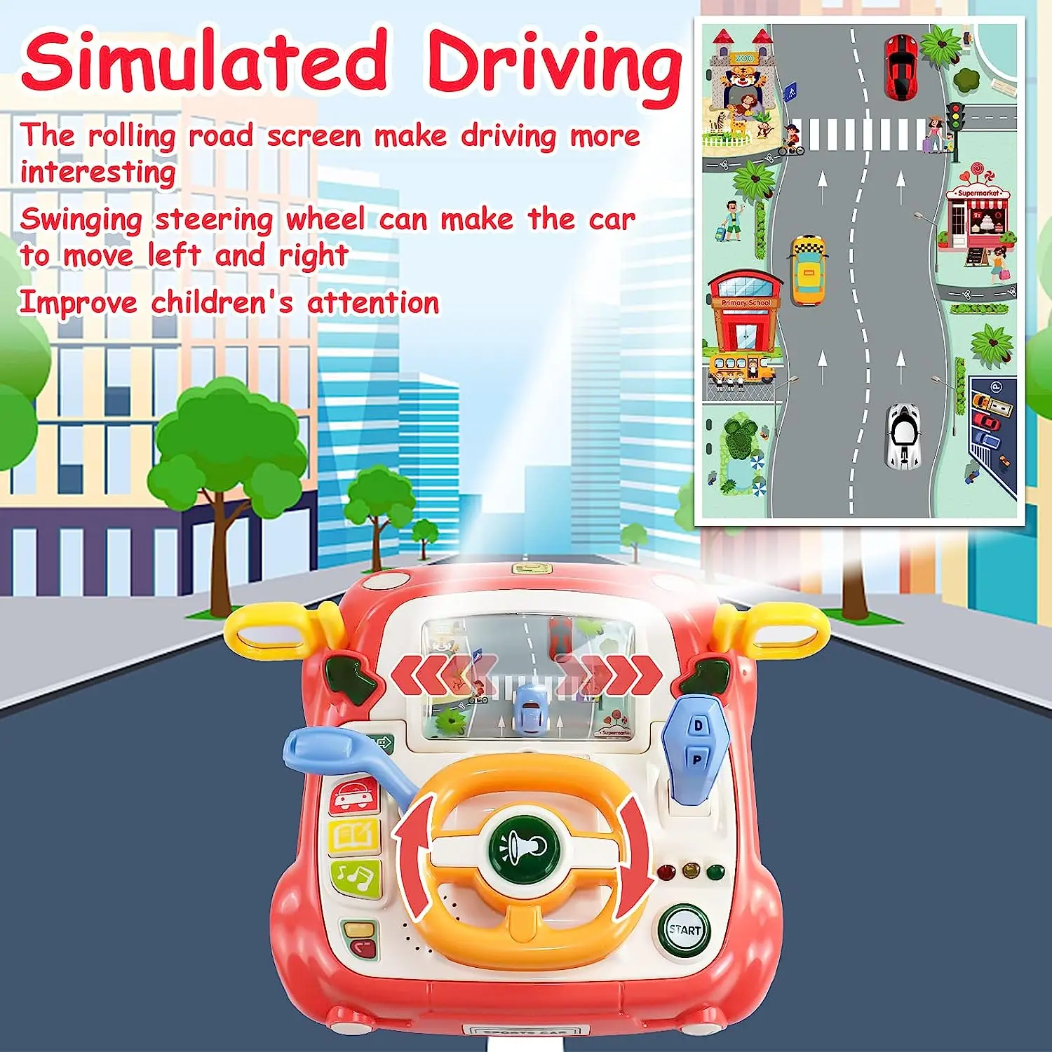 Multi Function Simulation Early Education Driving Baby Car Traffic Kids