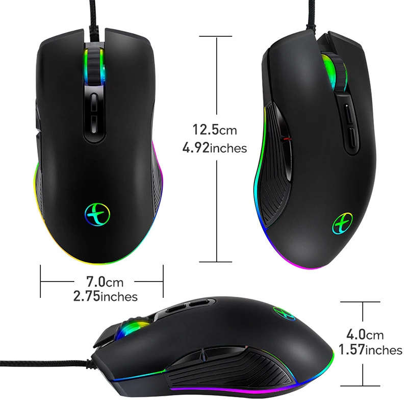 4 Rgb Backlit Modes Wired Mouse 3200Dpi Gaming Mouse 7D Ergonomic Usb C Optical Mouse