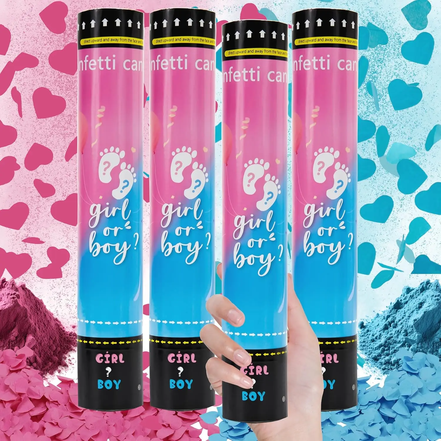 Gender Reveal Cannon Heart Shaped Confetti Poppers Pink Blue Baby Shower Baptism Party Powder Cannons Shooter Blaster
