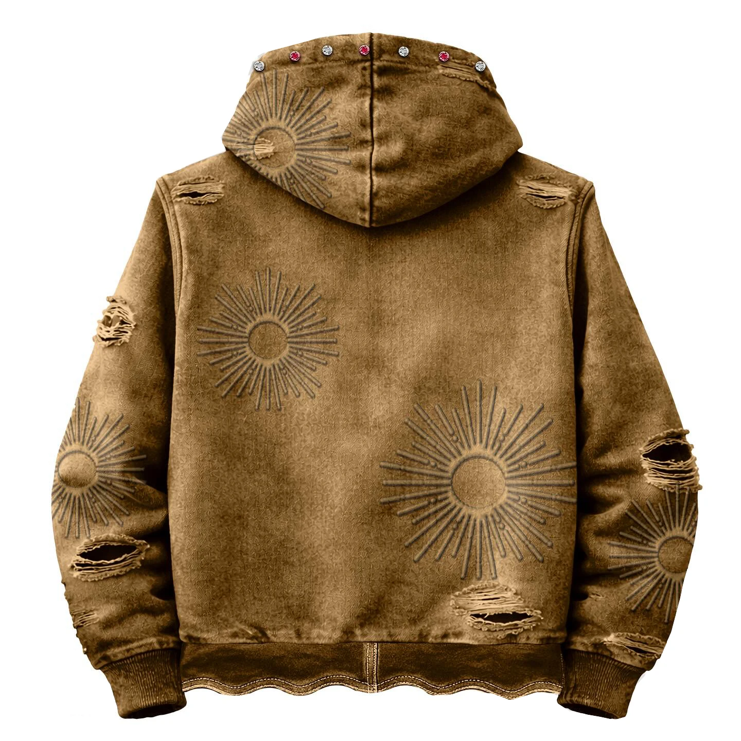 SALATI Custom Manufacture Cotton French Terry Heavyweight Rhinestone Custom Design StreetWear Distressed Sun Faded Men Tracksuit gallery 4