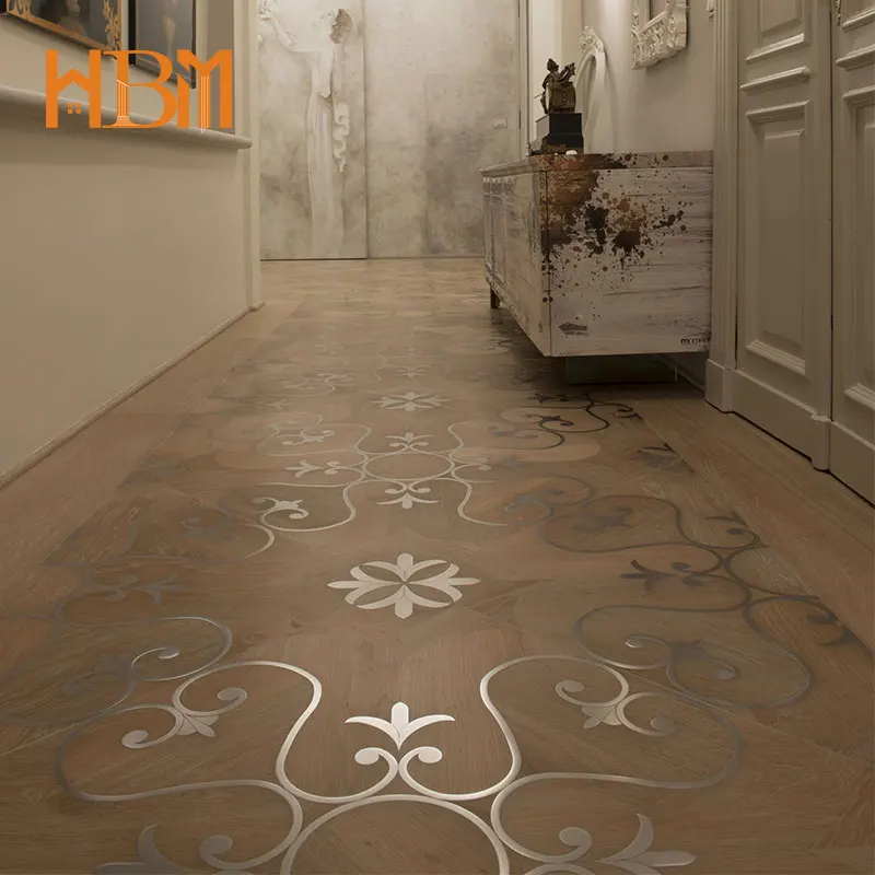 Modern Laminate Wooden Floor Waterproof Metal Inlay Parquet Oak ...