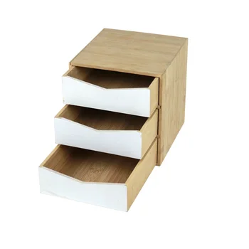 Eco-friendly Wholesales Customization Desktop Wood Bamboo Chest Separate Cosmetic Drawer Storage Box