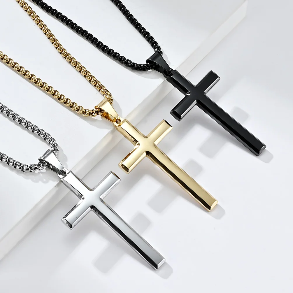 High Quality Stainless Steel Cross Pendant Necklace Religious Simple ...