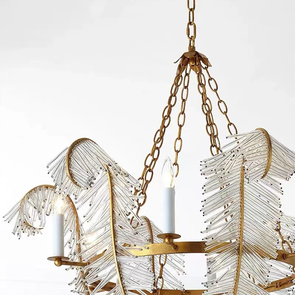 Американская сельская постмодернизированная Хрустальная трубчатая перьевая люстра, французская простая люстра