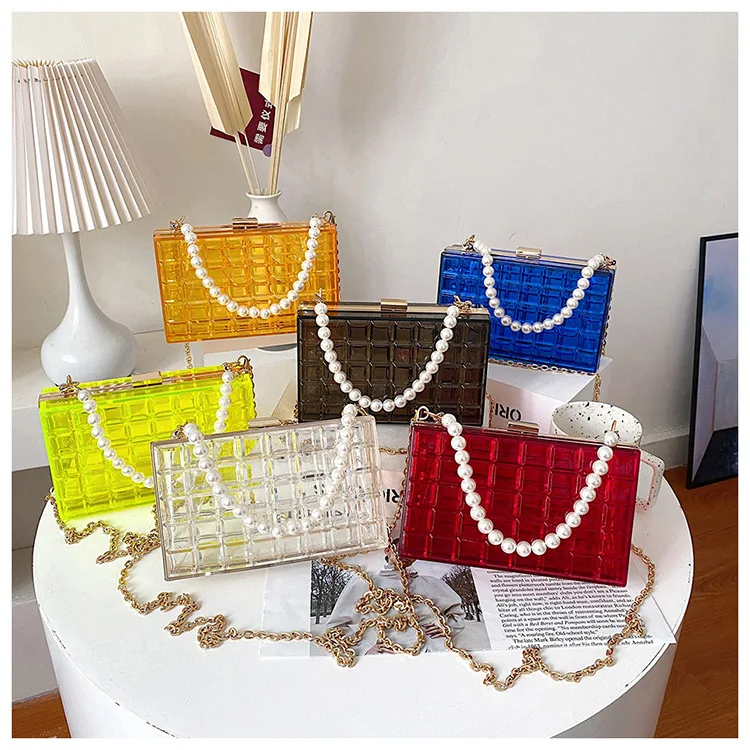 Wholesale Fashion Ladies handbags summer 2021 Acrylic Handle Bag  transparent clutch bags evening party women bags From m.