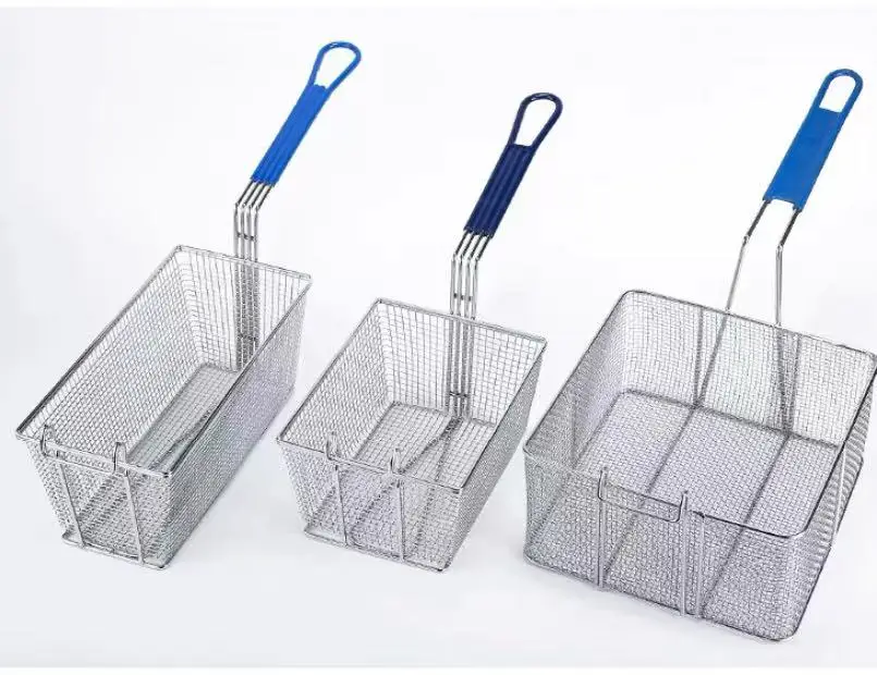 Perforated Strainer 304 Stainless Steel Non-stick Metal Frying Basket Rectangle Fry Chicken Basket KFC Fries Fryer Basket