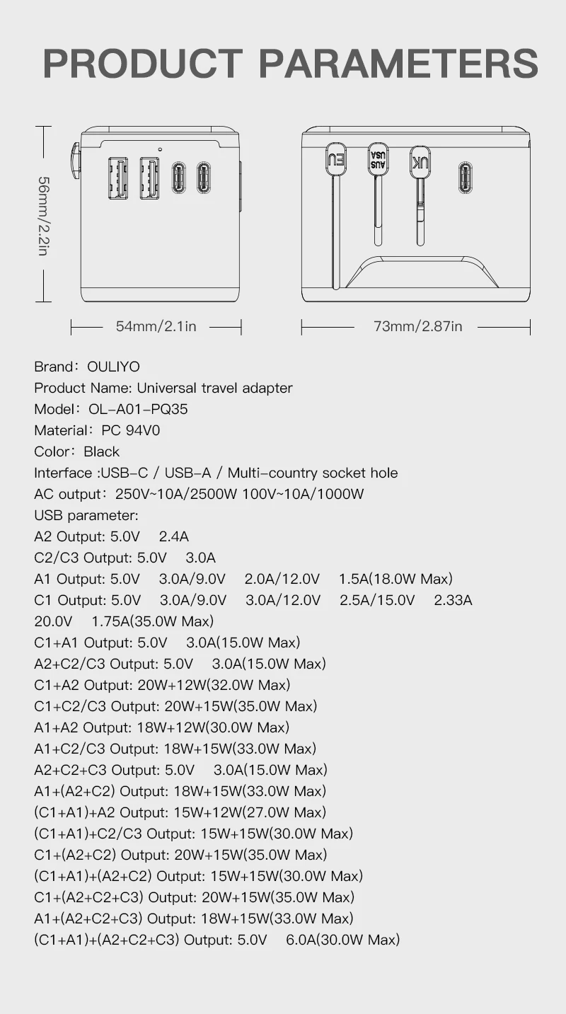 35w畅销书快速充电器通用旅行适配器电气多插座旅行插头适配器国际插头